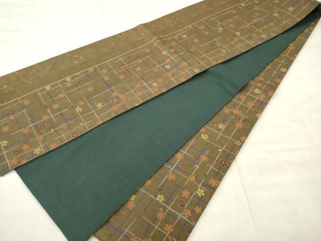 平和屋着物●創業140年　小糸染芸の四代目　小糸敏夫　全通柄袋帯　紬地　格子花文　上代25万円　正絹　逸品　AABM4934pf