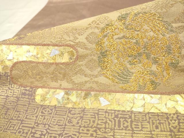 平和屋着物●金彩友禅作家　金彩の魔術師　堀省平　金煌織　太鼓柄袋帯　花鳥丸文　正絹　逸品　AABM4936pf