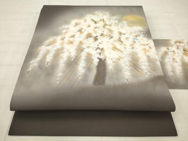 平和屋着物●塩瀬　九寸名古屋帯　桜　金彩　正絹　逸品　AABM4937pf
