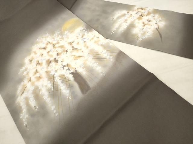 平和屋着物●塩瀬　九寸名古屋帯　桜　金彩　正絹　逸品　AABM4937pf