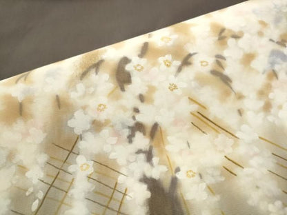 平和屋着物●塩瀬　九寸名古屋帯　桜　金彩　正絹　逸品　AABM4937pf