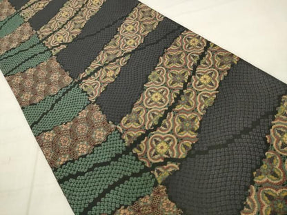 平和屋着物●六通柄袋帯　横段花文　金糸　正絹　逸品　AABM4940pf