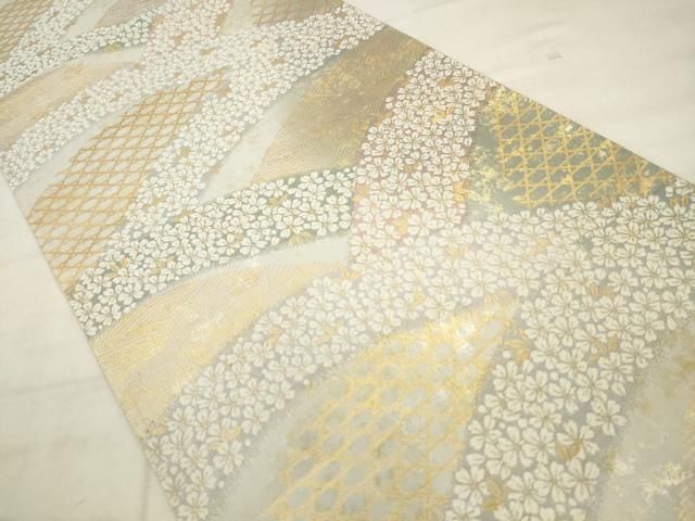 平和屋着物●六通柄袋帯　唐織　青海取桜詰　金糸　正絹　逸品　AABM4941pf