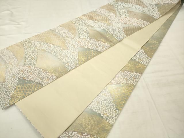 平和屋着物●六通柄袋帯　唐織　青海取桜詰　金糸　正絹　逸品　AABM4941pf