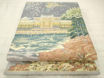 平和屋着物●六通柄袋帯　紹巴　京名勝　南山城辺　金銀糸　正絹　逸品　AABM4943pf