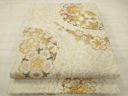 平和屋着物●六通柄袋帯　舞桜文　金糸　正絹　逸品　AABM4948pf