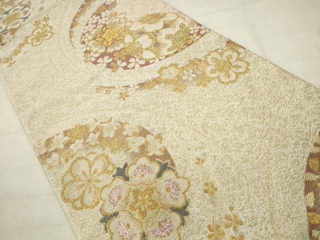 平和屋着物●六通柄袋帯　舞桜文　金糸　正絹　逸品　AABM4948pf