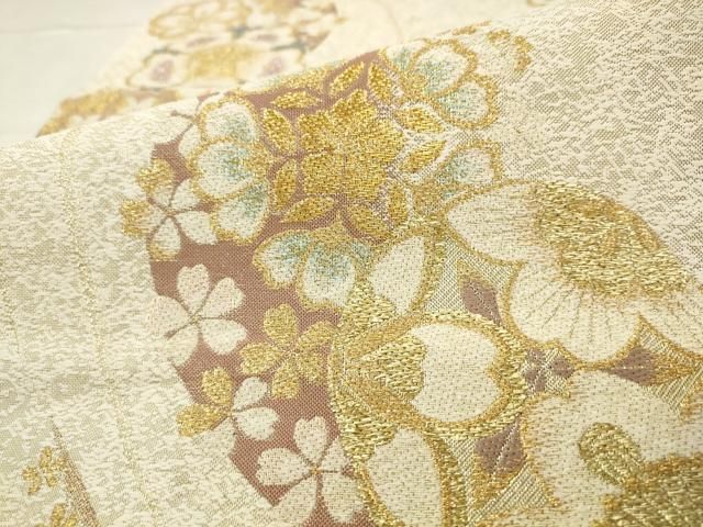 平和屋着物●六通柄袋帯　舞桜文　金糸　正絹　逸品　AABM4948pf