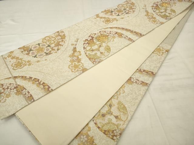 平和屋着物●六通柄袋帯　舞桜文　金糸　正絹　逸品　AABM4948pf