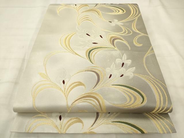 平和屋着物●六通柄袋帯　草花文　金銀糸　正絹　逸品　AABM4950pf