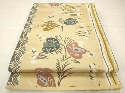 平和屋着物●六通柄袋帯　草花文　金糸　正絹　逸品　AABM4954pf