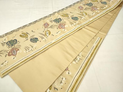 平和屋着物●六通柄袋帯　草花文　金糸　正絹　逸品　AABM4954pf