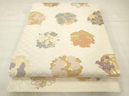 平和屋着物●六通柄袋帯　唐織　草花文　金糸　正絹　逸品　AABM4965pf