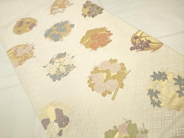 平和屋着物●六通柄袋帯　唐織　草花文　金糸　正絹　逸品　AABM4965pf