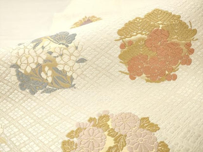 平和屋着物●六通柄袋帯　唐織　草花文　金糸　正絹　逸品　AABM4965pf