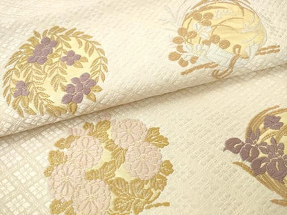 平和屋着物●六通柄袋帯　唐織　草花文　金糸　正絹　逸品　AABM4965pf