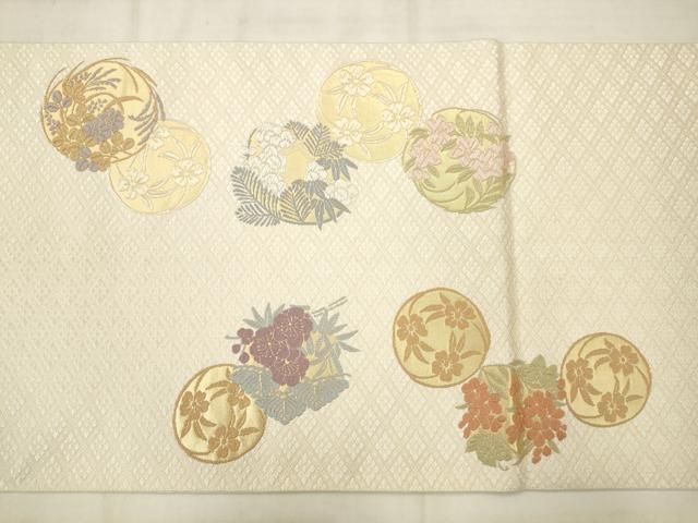 平和屋着物●六通柄袋帯　唐織　草花文　金糸　正絹　逸品　AABM4965pf