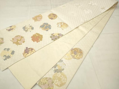 平和屋着物●六通柄袋帯　唐織　草花文　金糸　正絹　逸品　AABM4965pf