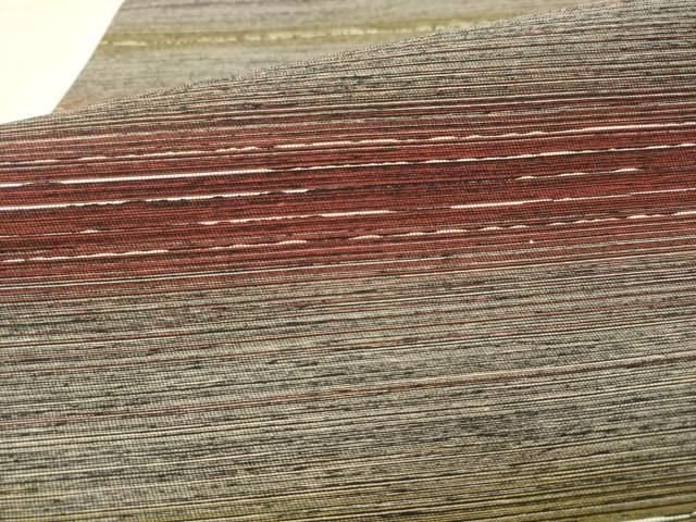 平和屋着物●両面六通柄袋帯　横段文　鱗文　銀糸　正絹　逸品　AABM4970pf