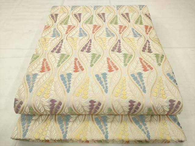 平和屋着物●六通柄袋帯　彩宝唐織　藤立涌文　金糸　正絹　逸品　AABM4971pf