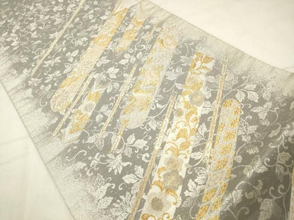 平和屋着物●西陣の名門　加納幸謹製　六通柄袋帯　箔霜華　草花文　金銀糸　正絹　逸品　AABM4974pf