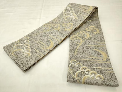 平和屋着物●両面半幅帯　抽象文様　金銀糸　正絹　逸品　AABM4976pf
