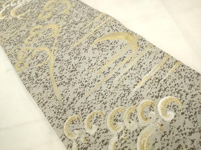 平和屋着物●両面半幅帯　抽象文様　金銀糸　正絹　逸品　AABM4976pf