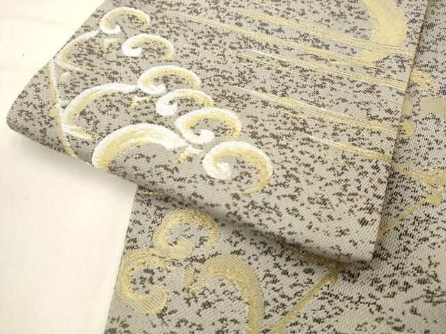 平和屋着物●両面半幅帯　抽象文様　金銀糸　正絹　逸品　AABM4976pf