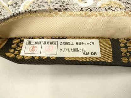 平和屋着物●両面半幅帯　抽象文様　金銀糸　正絹　逸品　AABM4976pf
