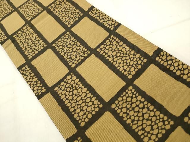 平和屋着物●両面半幅帯　抽象文様　金銀糸　正絹　逸品　AABM4976pf