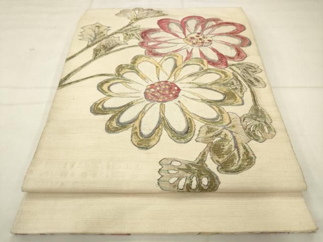平和屋着物●太鼓柄袋帯　すくい織　草花文　金銀糸　正絹　逸品　AABM4978pf