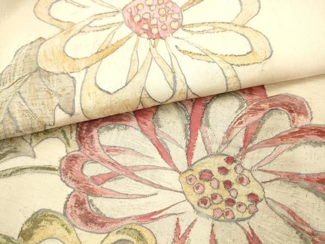 平和屋着物●太鼓柄袋帯　すくい織　草花文　金銀糸　正絹　逸品　AABM4978pf