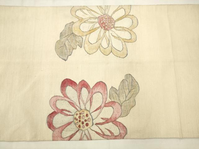 平和屋着物●太鼓柄袋帯　すくい織　草花文　金銀糸　正絹　逸品　AABM4978pf
