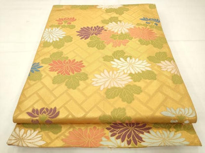平和屋着物●織物一筋名門　織悦　全通柄　本袋帯　草花文　金糸　正絹　逸品　AABM4979pf