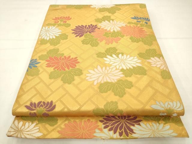 平和屋着物●織物一筋名門　織悦　全通柄　本袋帯　草花文　金糸　正絹　逸品　AABM4979pf