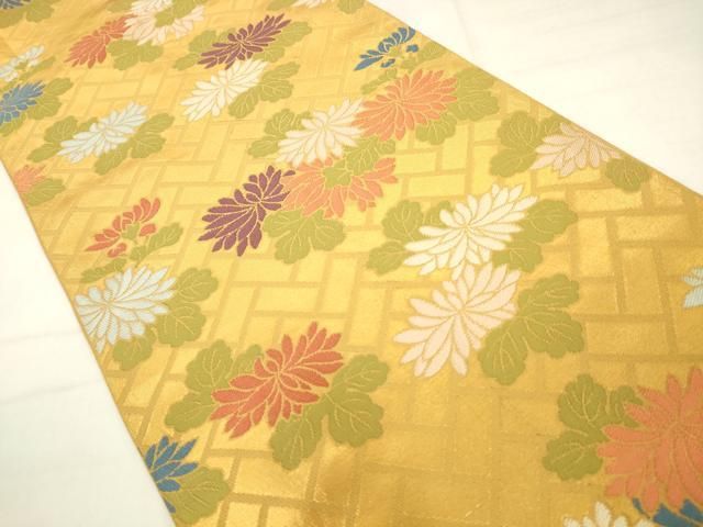 平和屋着物●織物一筋名門　織悦　全通柄　本袋帯　草花文　金糸　正絹　逸品　AABM4979pf