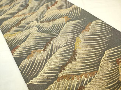 平和屋着物●両面六通柄袋帯　立波文　金糸　正絹　逸品　AABM4980pf