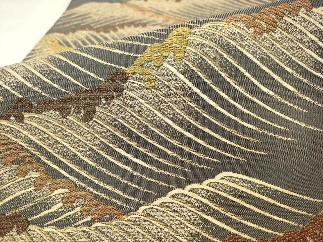 平和屋着物●両面六通柄袋帯　立波文　金糸　正絹　逸品　AABM4980pf