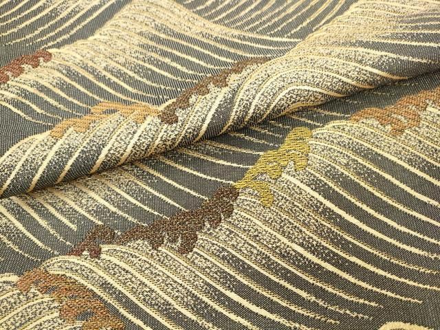 平和屋着物●両面六通柄袋帯　立波文　金糸　正絹　逸品　AABM4980pf
