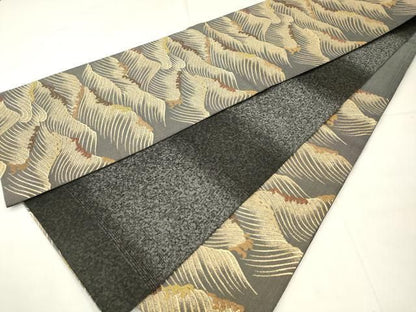 平和屋着物●両面六通柄袋帯　立波文　金糸　正絹　逸品　AABM4980pf