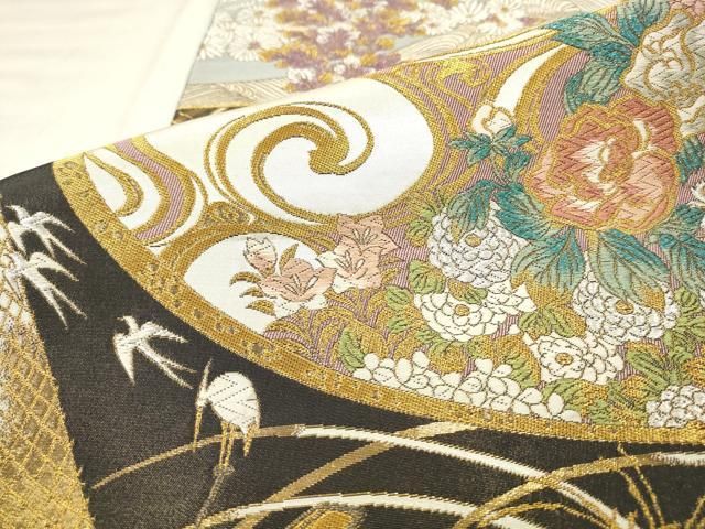 平和屋着物●伝統工芸士　大塩宏二郎　六通柄袋帯　花鳥文　金銀糸　正絹　逸品　AABM4982pf