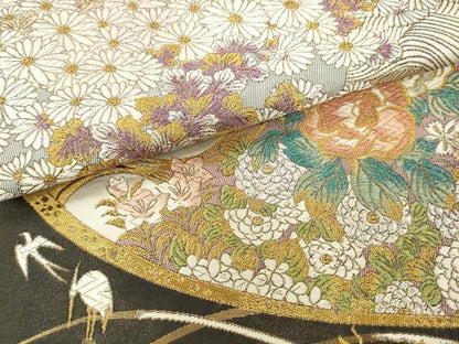 平和屋着物●伝統工芸士　大塩宏二郎　六通柄袋帯　花鳥文　金銀糸　正絹　逸品　AABM4982pf