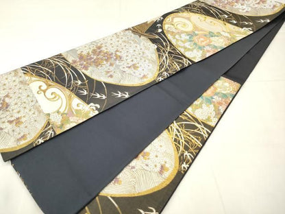 平和屋着物●伝統工芸士　大塩宏二郎　六通柄袋帯　花鳥文　金銀糸　正絹　逸品　AABM4982pf