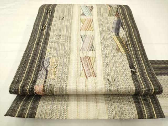 平和屋着物●八寸名古屋帯　もじり織　間道　金糸　正絹　逸品　AABM4983pf