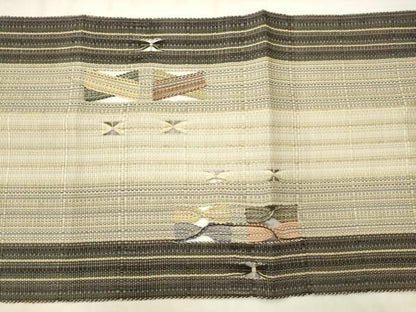 平和屋着物●八寸名古屋帯　もじり織　間道　金糸　正絹　逸品　AABM4983pf
