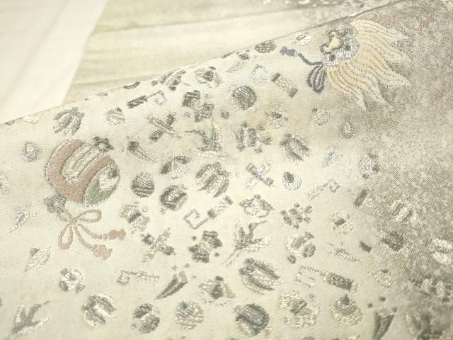 平和屋着物●松尾光琳　六通柄袋帯　吉祥宝尽し文様　銀糸　引箔　正絹　逸品　AABM4984pf
