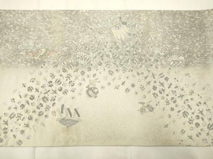 平和屋着物●松尾光琳　六通柄袋帯　吉祥宝尽し文様　銀糸　引箔　正絹　逸品　AABM4984pf
