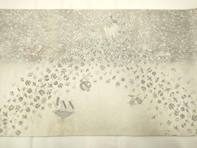 平和屋着物●松尾光琳　六通柄袋帯　吉祥宝尽し文様　銀糸　引箔　正絹　逸品　AABM4984pf