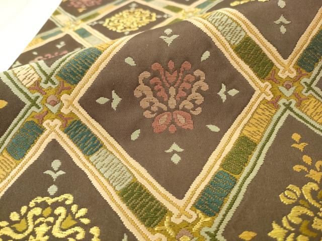 平和屋着物●六通柄袋帯　唐織　花菱文　金糸　正絹　逸品　AABM4988pf