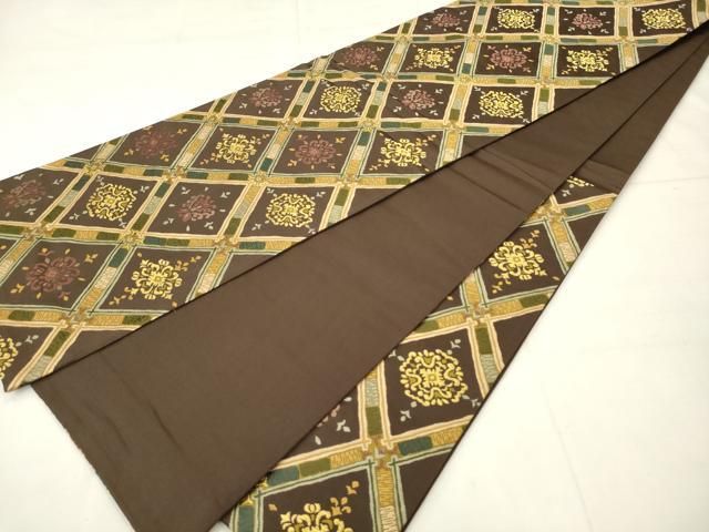平和屋着物●六通柄袋帯　唐織　花菱文　金糸　正絹　逸品　AABM4988pf